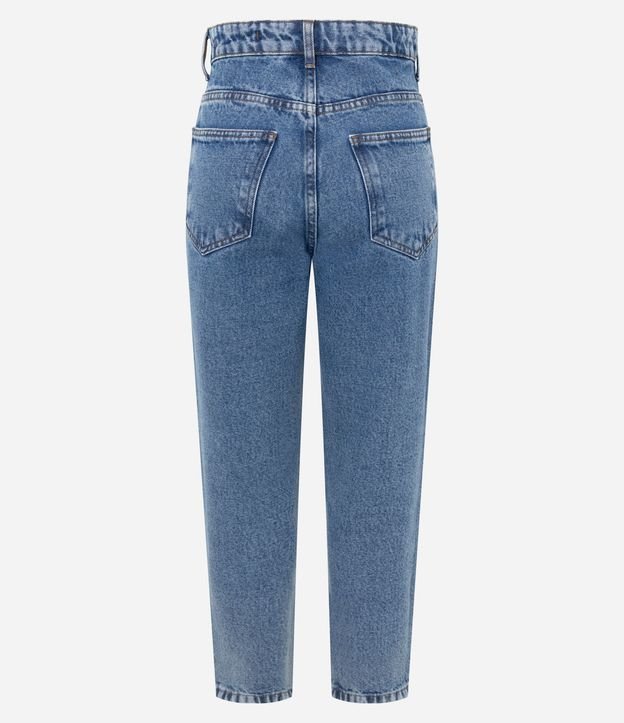 Pantalón Mom Básico Jeans con Cintura Alta y Bajo Plegado 6