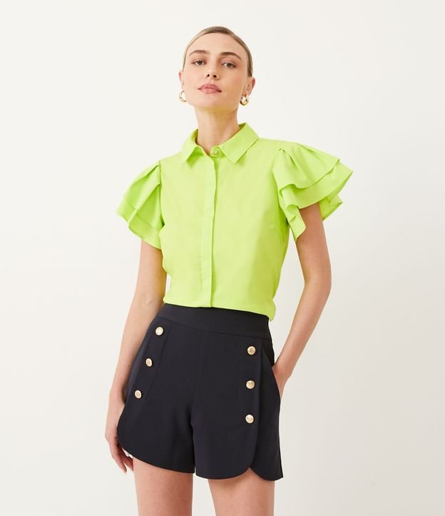 Camisa en Algodón con Manga Corta y Volados