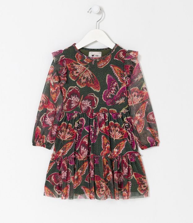 Vestido Infantil en Tul con Estampado de Mariposas - Talle 1 a 5 años