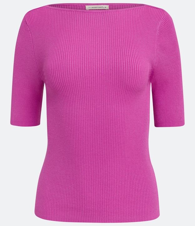 Blusa de Punto Acanalada con Cuello Barco 5