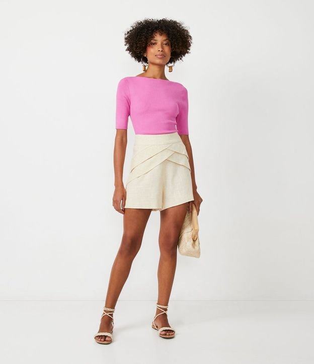Blusa de Punto Acanalada con Cuello Barco 2