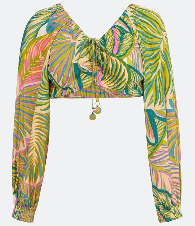 Blusa Cropped en Viscosa con Manga Larga y Estampado Follajes 6