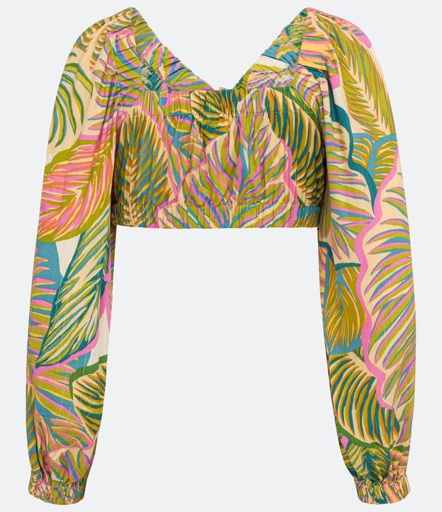 Blusa Cropped en Viscosa con Manga Larga y Estampado Follajes 7