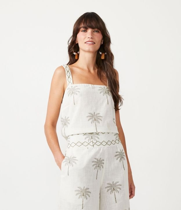 Blusa Musculosa con Tirante Ancho Contrastante y Estampado de Cocotero