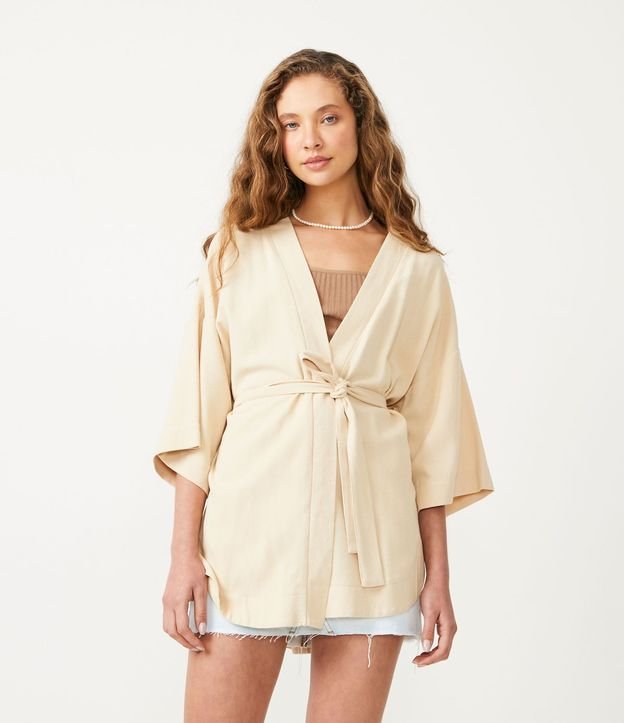 Kimono Alargado en Viscolino con Manga Ampla y Faixa Pespontada