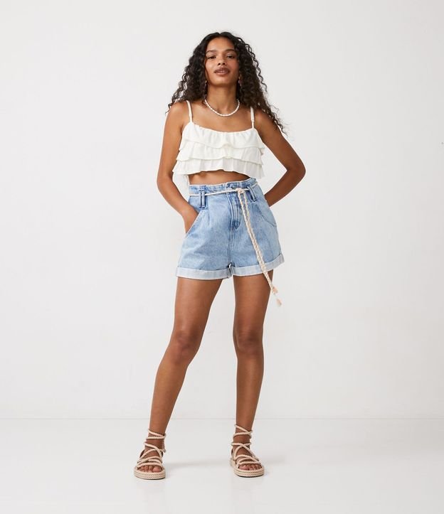 Blusa Cropped de Tirantes en Lino con Volados 2