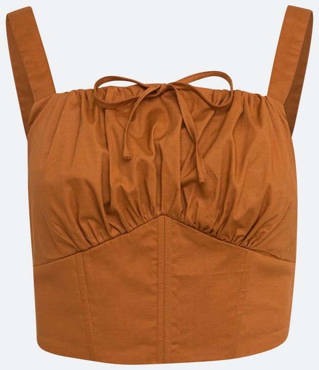 Blusa Musculosa Cropped en Algodón con Lazo y Fruncido en el Busto