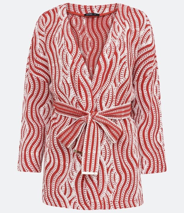 Cardigan Alargado de Punto con Lazo y Estampado Geométrico 6