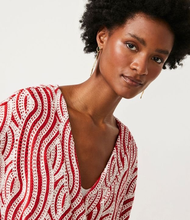 Cardigan Alargado de Punto con Lazo y Estampado Geométrico 4