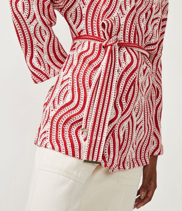Cardigan Alargado de Punto con Lazo y Estampado Geométrico 5