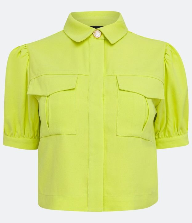 Camisa Manga Corta en Crepé con Bolsillos Delanteros y Botones Diferenciados 7