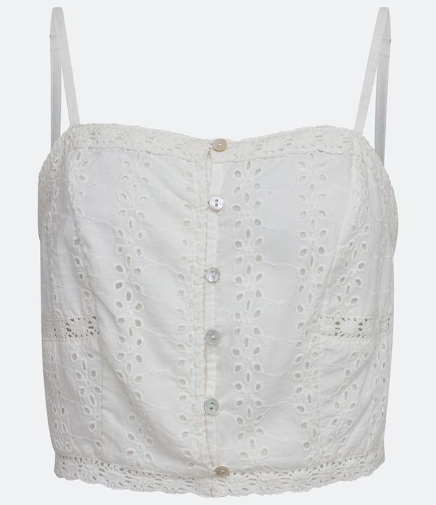 Blusa Musculosa Cropped en Laise con Entremedios y Botones Aplicados 6