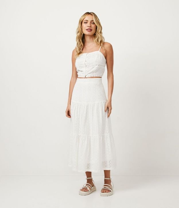 Blusa Musculosa Cropped en Laise con Entremedios y Botones Aplicados 2
