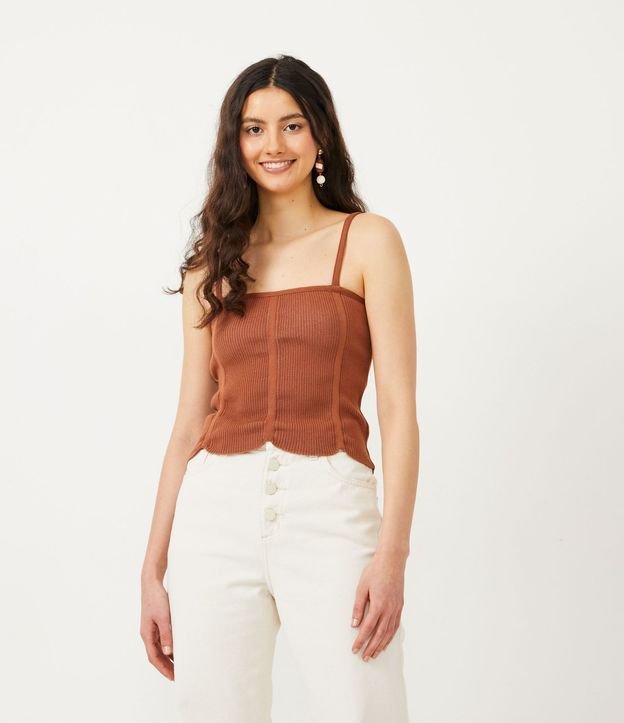 Blusa Musculosa de Punto Acanalado con Dobladillo Ondulado