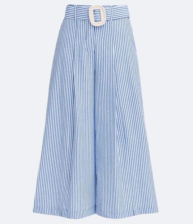 Pantalón Pantacourt en Algodón con Estampado de Rayas y Cinturón 5
