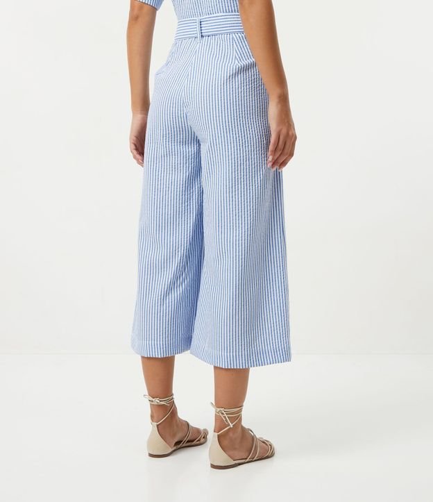 Pantalón Pantacourt en Algodón con Estampado de Rayas y Cinturón 3