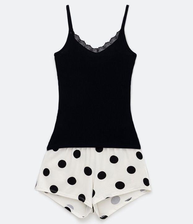 Pijama Short Doll en Rib con Encaje y Estampa de Lunares 5