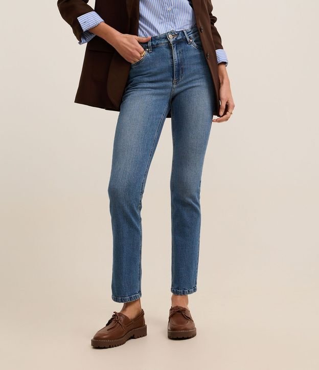 Pantalón Recto Jeans con Cintura Mediana y Bolsillos 4
