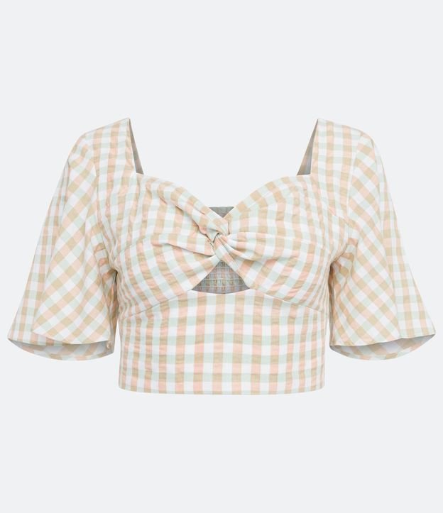 Blusa Cropped en Algodón con Escote Corazón y Recorte Vazado 5
