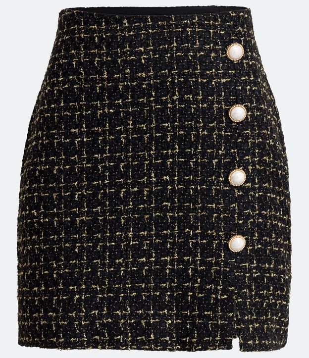 Pollera en Tweed Estampado con Botones y Mini Abertura Frontal 4