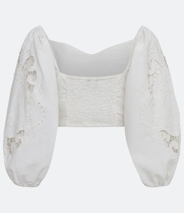 Blusa Corta en Algodón con Bordado y Manga Abullonada 7