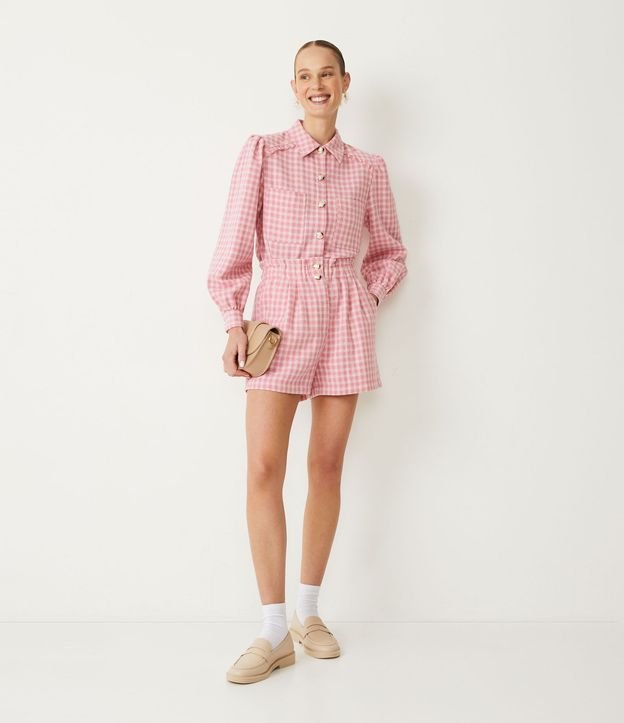 Short Clochard Estampado Cuadrillé con Botones Metalizados