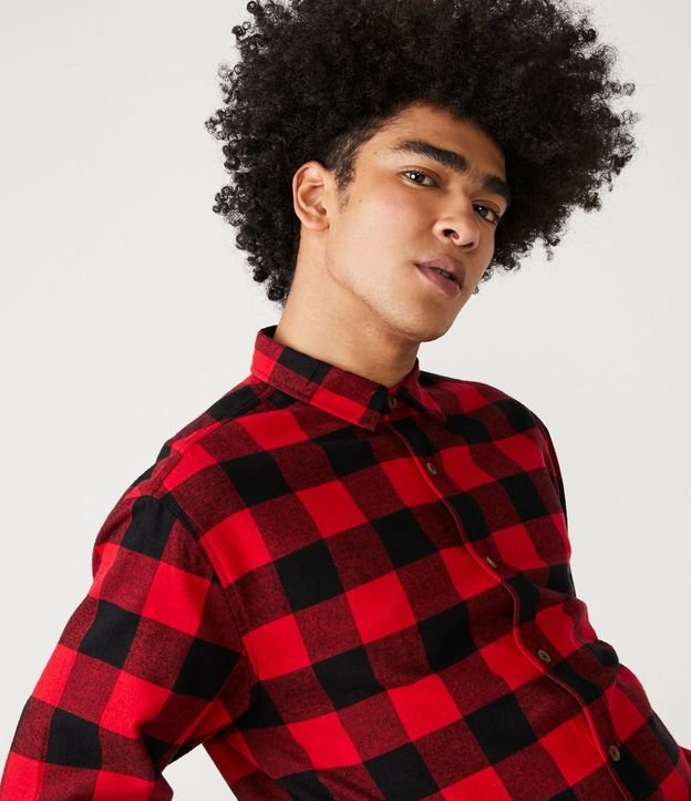 Camisa Regular en Franela de Cuadros y Manga Larga 4