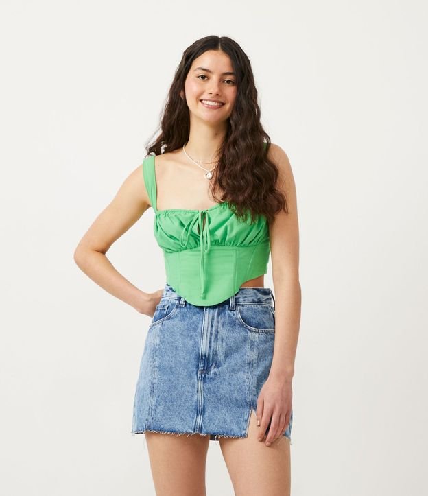 Blusa Musculosa Cropped en Tricolina con Lazo en el Busto