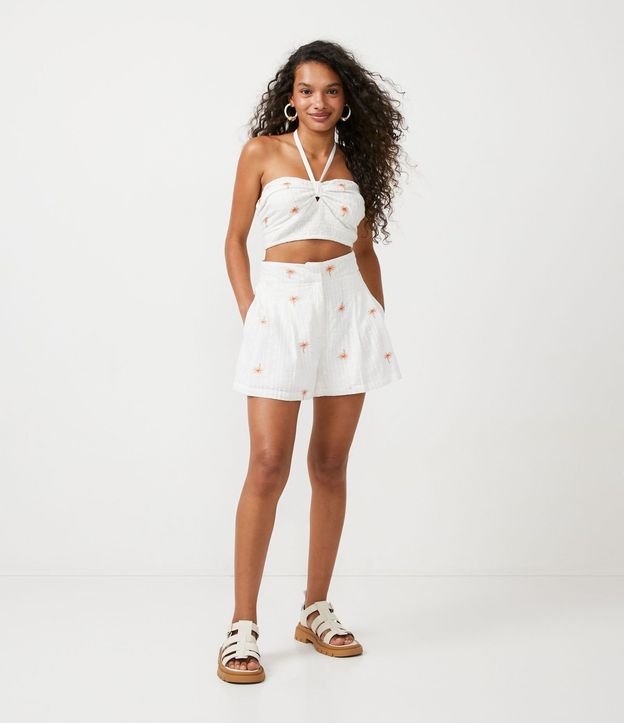 Blusa Cropped Espalda Escotada en Algodón con Bordados Cocoteros 3