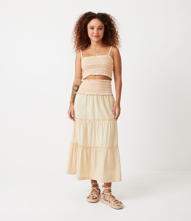 Pollera New Midi en Algodón con Cintura Elástica Contrastante