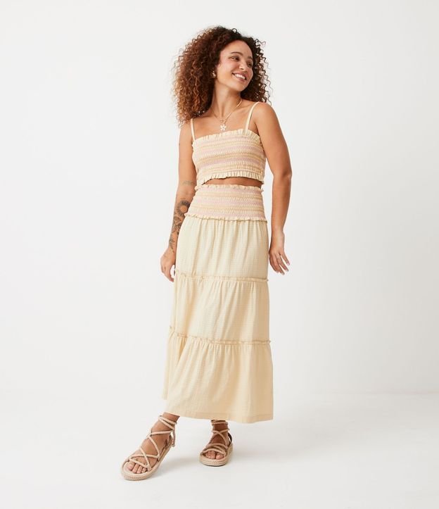 Blusa Cropped de Tirantes en Algodón con Lastex y Rayas Contrastantes 2