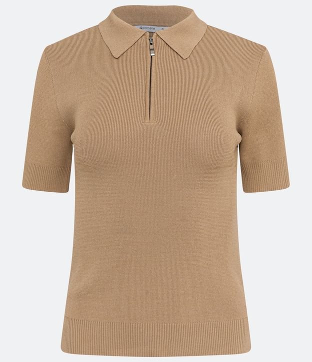 Blusa en Tejido de Punto con Mangas Cortas Cremallera en el Cuello 7