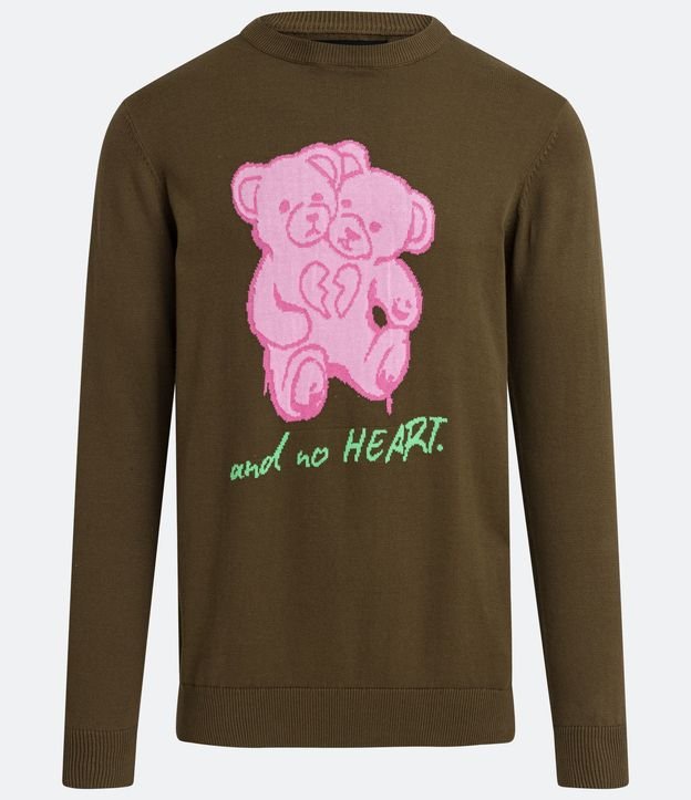 Suéter Regular en Algodón con Estampado de Oso y Lettering