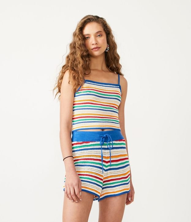 Blusa Musculosa Cropped con Tirantes Finos y Rayas Contrastantes