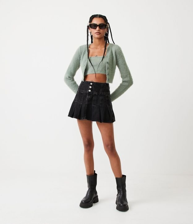 Blusa Cropped sin Manga de Punto Acanalado y con Pelitos 2