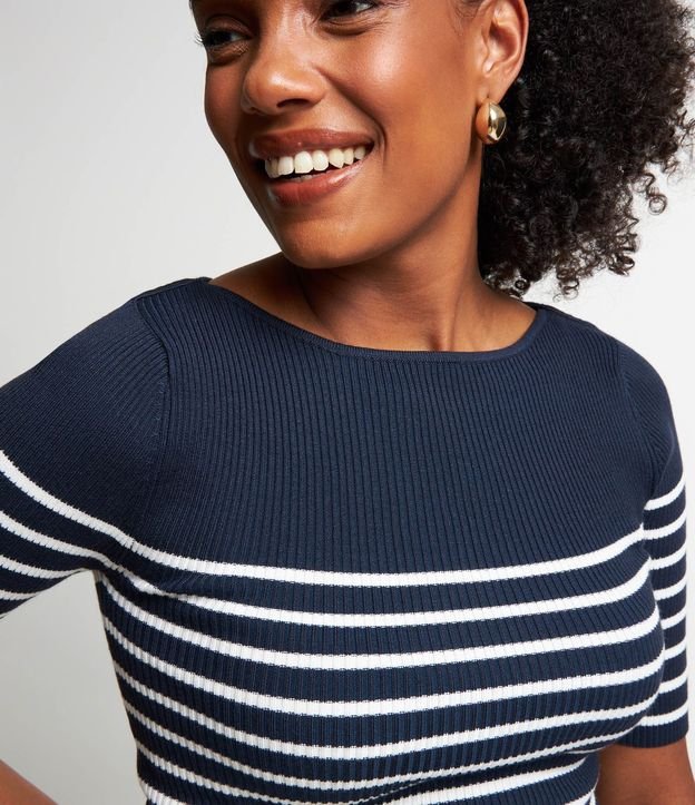 Blusa de Punto con Textura Acanalada y Estampado Rayada 5