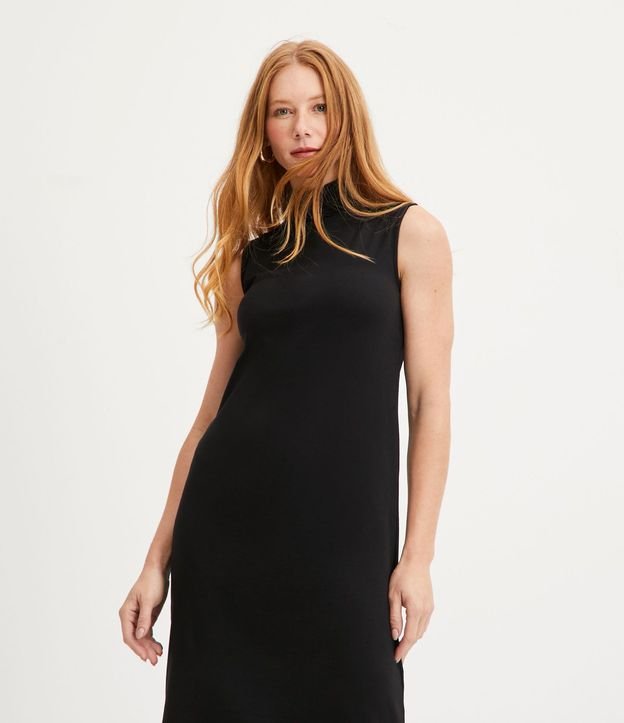 Vestido Midi en Suedine con Cuello Alto 2