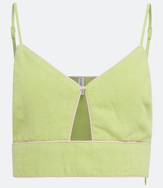Blusa Cropped de Tirantes en Lino con Pipping Contrastante 5