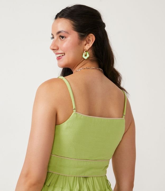 Blusa Cropped de Tirantes en Lino con Pipping Contrastante 3