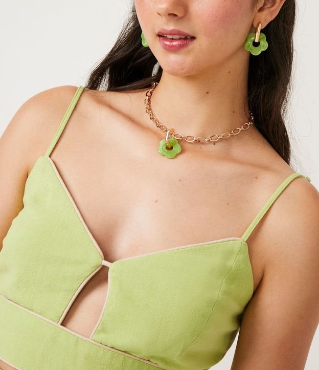 Blusa Cropped de Tirantes en Lino con Pipping Contrastante 4