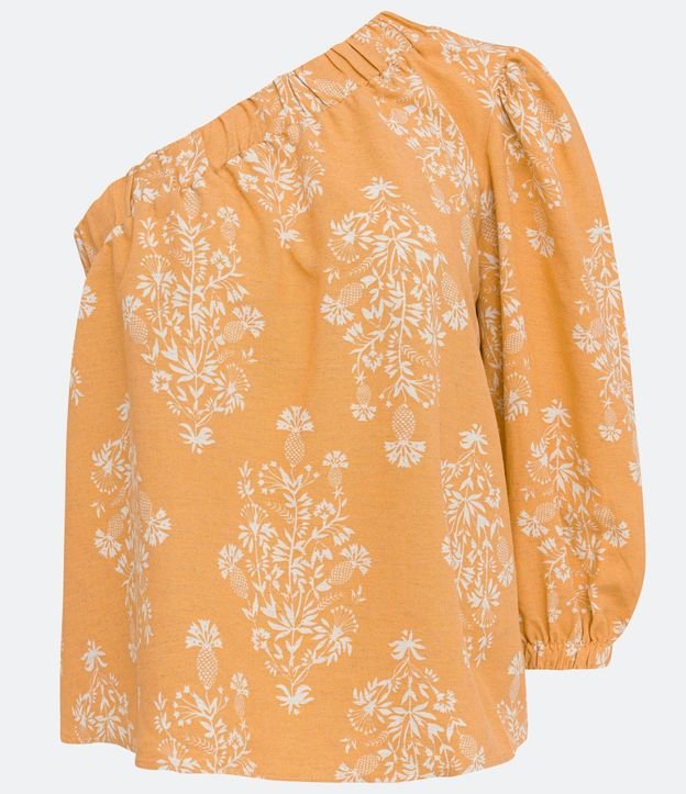 Blusa en Viscolino con Hombro Unico y Estampado de Follaje 5