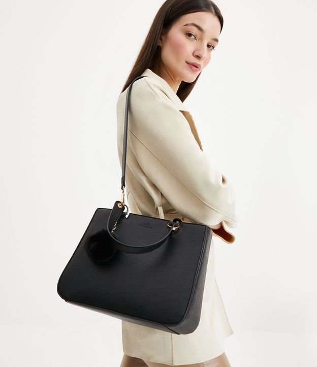 Bolsa Transversal Satchel con Correa de Mano con Pompón