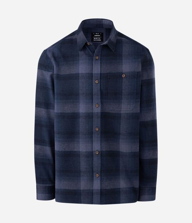 Camisa Regular en Algodón de Cuadros con Bolsillo y Manga Larga 9