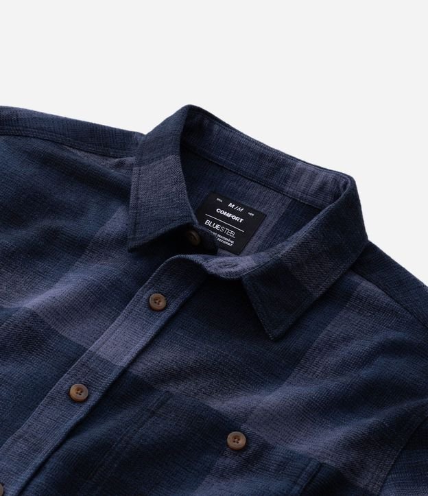 Camisa Regular en Algodón de Cuadros con Bolsillo y Manga Larga 15