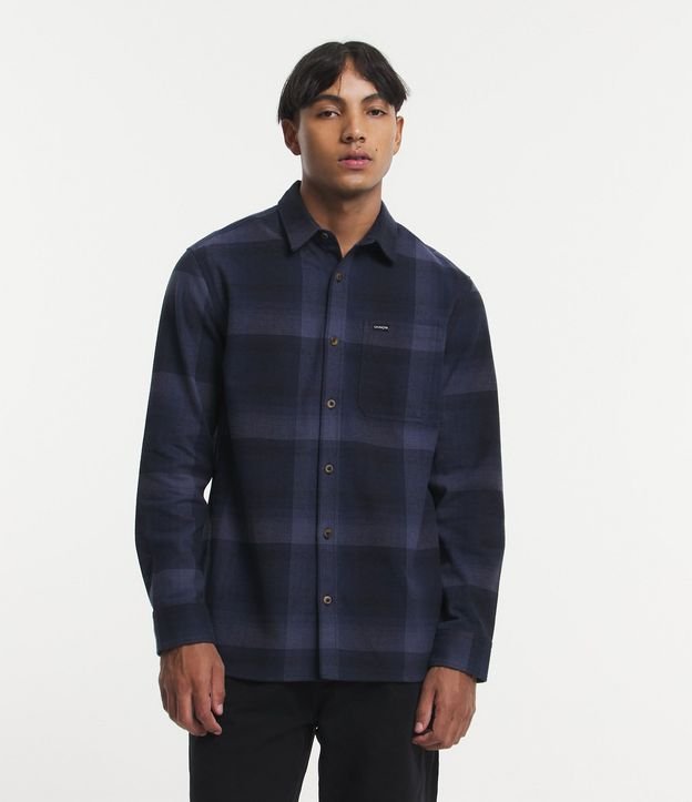 Camisa Regular en Algodón de Cuadros con Bolsillo y Manga Larga