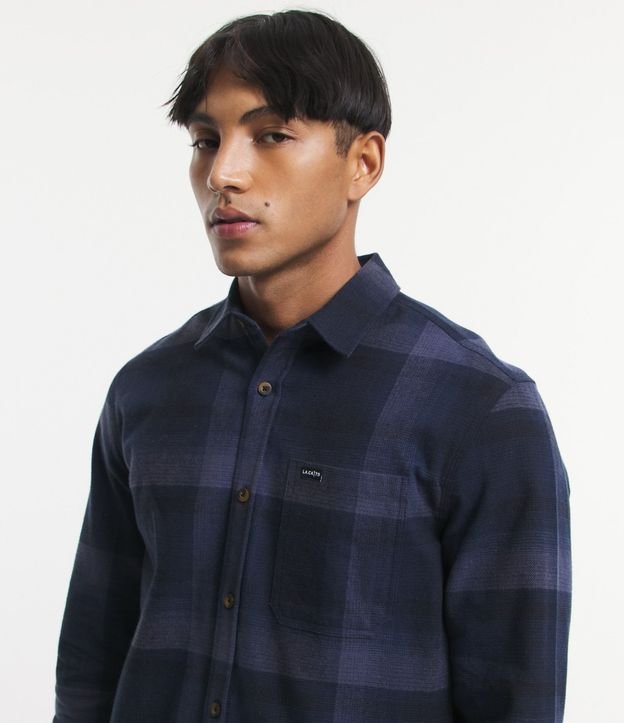 Camisa Regular en Algodón de Cuadros con Bolsillo y Manga Larga 5