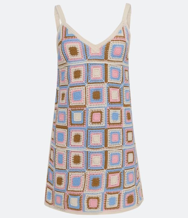 Vestido Corto de Punto Ganchillo y Cuadros Contrastantes 5
