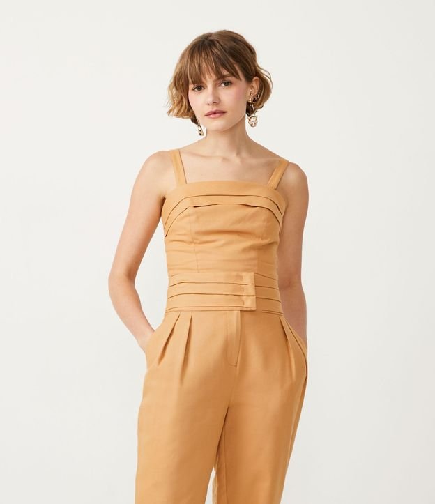 Blusa Musculosa Corta en Algodón con Pliegues y Lastex