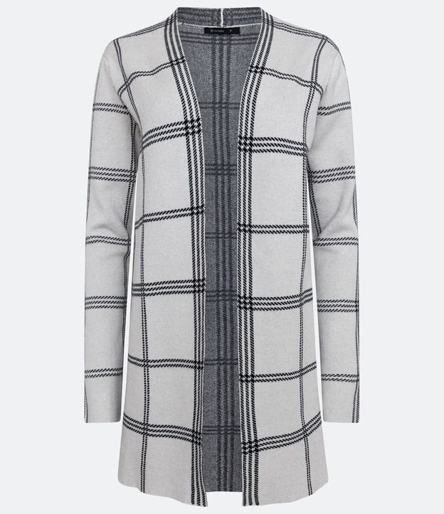 Cardigan Alargado en Punto con Estampado de Cuadros Grid 5