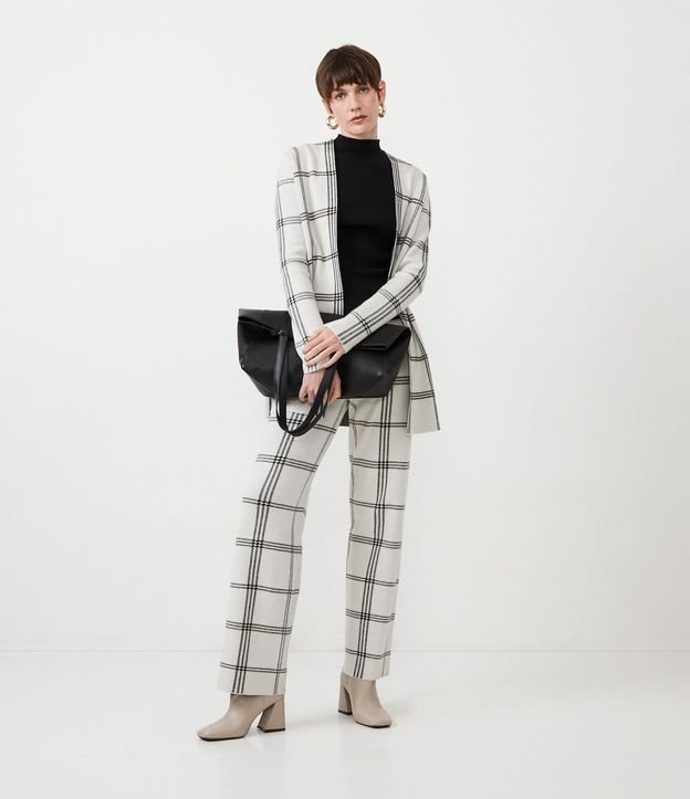 Cardigan Alargado en Punto con Estampado de Cuadros Grid 2